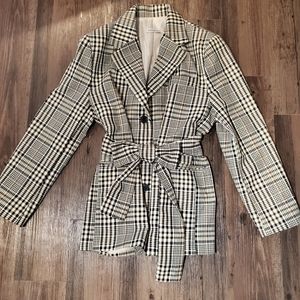 K-Fashion Oversized Checkered Jacket with Tie Belt